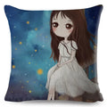 Axyaa Beautiful Girl Pattern Linen Pillowcase for Living Room and Bedroom