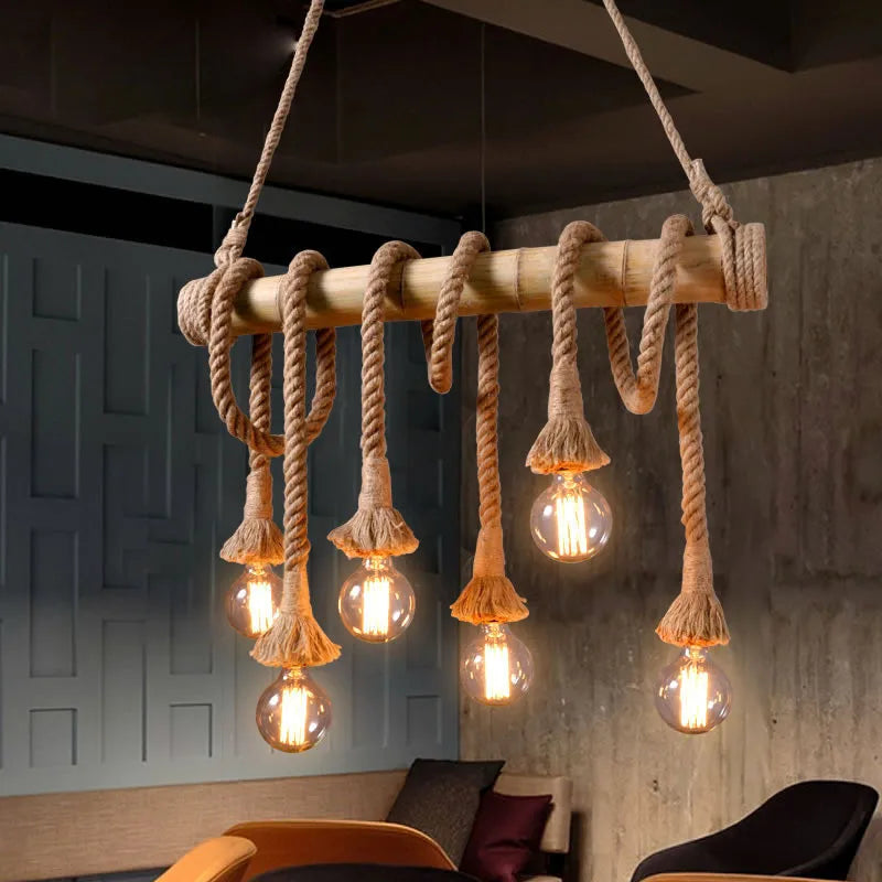 Axyaa Bamboo Hemp Rope Pendant Light for Creative Restaurant and Bar Decor