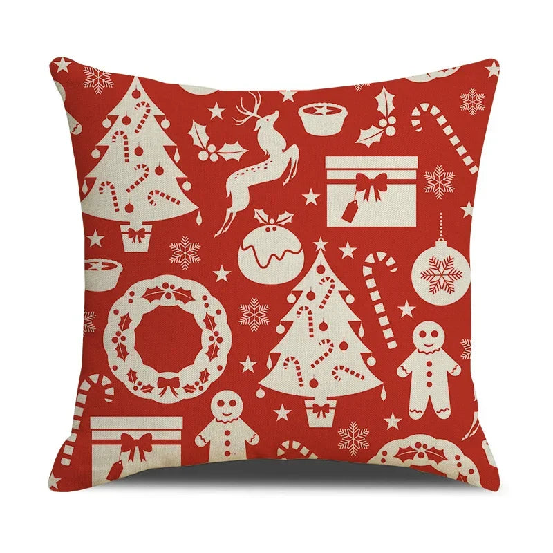 Christmas Cartoon Pillowcase | Deer & Bear Print | Linen Cushion Cover | Axyaa Brand