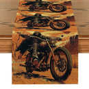 Axyaa Halloween Skull Motorcycle Table Runner Farmhouse Dining Decor Washable Long Cloth
