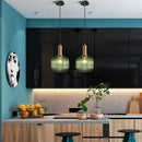 Axyaa Striped Glass Lantern Chandelier LED Pendant Lights for Dining Room Kitchen