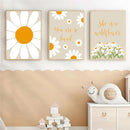 Axyaa Daisy Wildflowers Canvas Art Painting for Nursery Decor