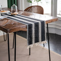 Axyaa Striped Cotton Linen Table Runner with Tassels for Home Dining Decor