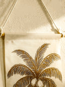 Tropical Coconut Tree Tasseled Tapestry by Axyaa - Natural Linen Beach Decor