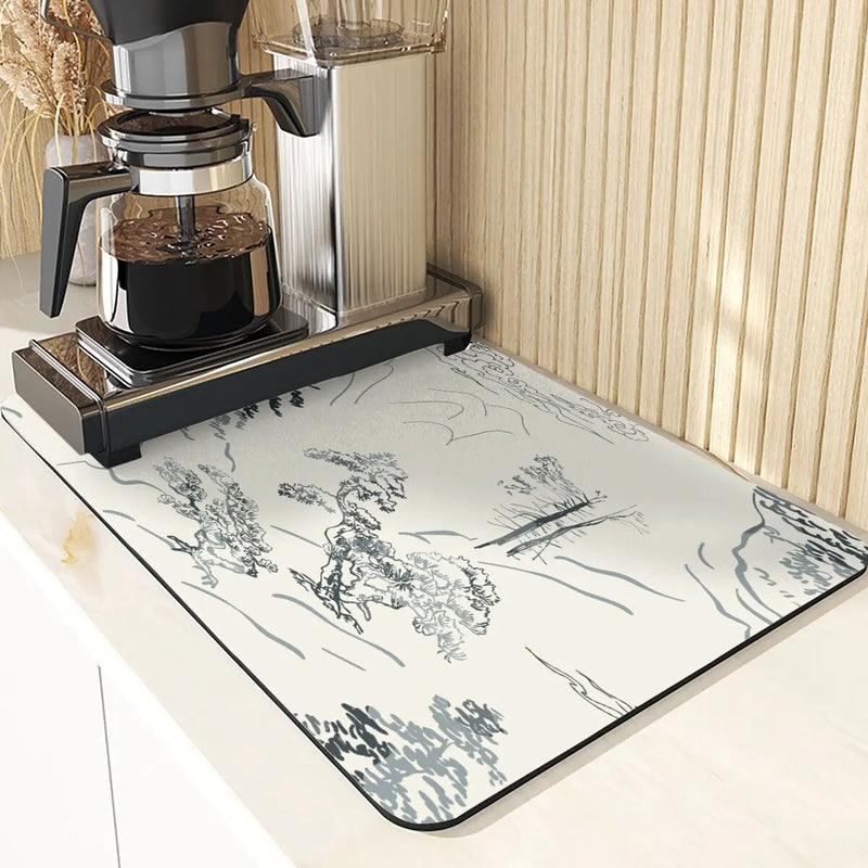 Axyaa Floral Silicone Coasters Set: Non-Slip Kitchen Mats, Flowers Pattern Diatomaceous Earth Placemat