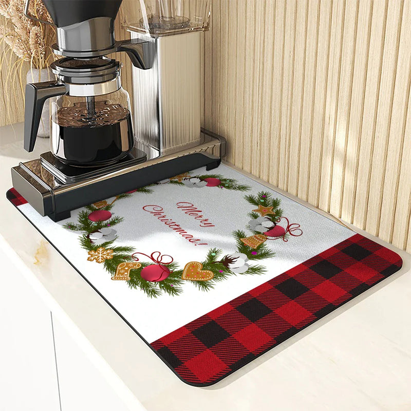 Axyaa Christmas Dish Drying Mat: Heat Resistant Non-slip Kitchen Placemat