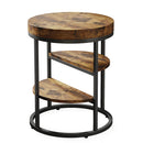 Axyaa Round End Table with 3 Storage Shelves, Industrial Wood Side Table