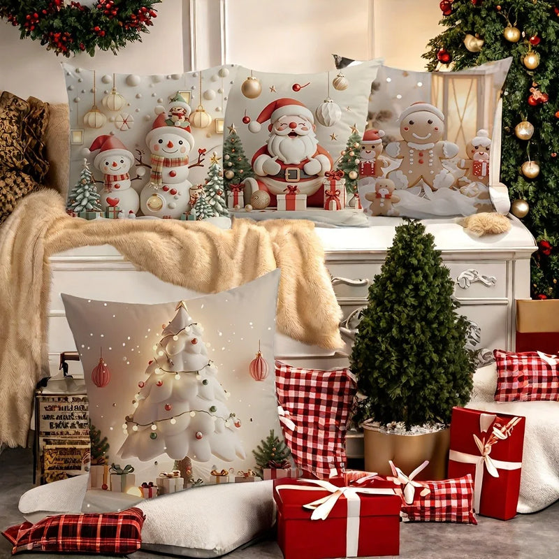 Axyaa Christmas Pillow Cover Set for Home Sofa Decor - Santa Claus & Snowman Theme
