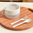 Axyaa Round Bento Box with Folding Utensils - Microwaveable Food Container