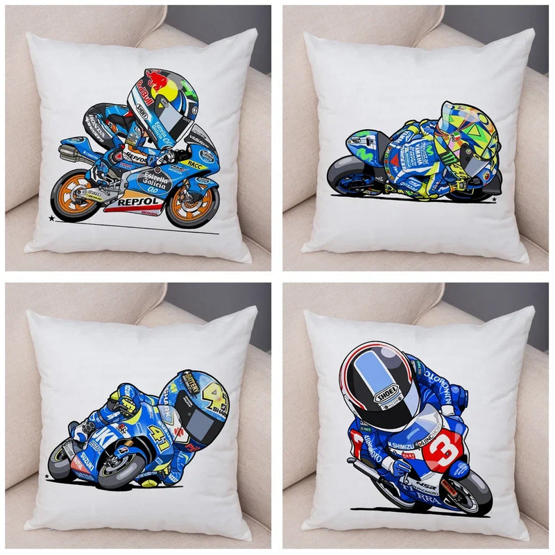 Axyaa Cartoon Sport Motorcycle Cushion Cover - Super Soft Plush Pillow Case