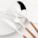 Axyaa 24Pcs Stainless Steel Flatware Set with Imitation Wooden Handle | Western Cutlery Tableware