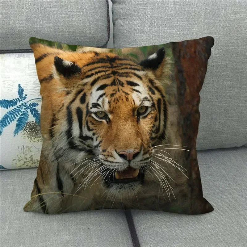 Axyaa Tiger Lion Printed Cushion Cover for Home Sofa Bed Decoration