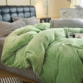 Axyaa Flannel Plush Bedding Set: Duvet Cover, Stripe Sheet, Pillowcase - Winter Home Bedlinen