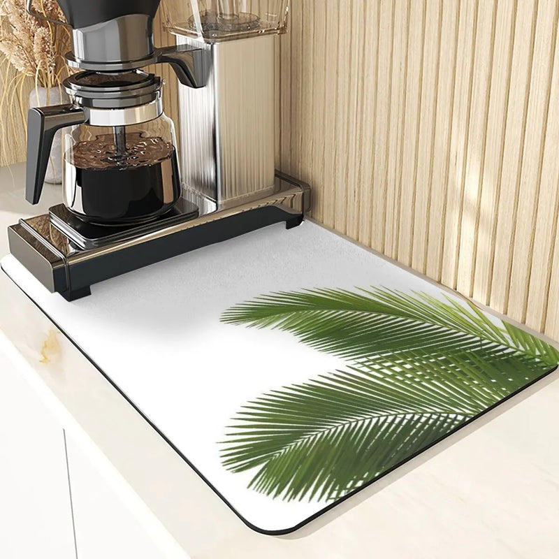 Axyaa Leaves Print Silicone Placemats - Absorbent Kitchen Dish Mat