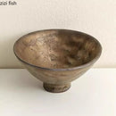 Axyaa Rust Glazed Ceramic Hammer Pattern High Foot Bowl - Restaurant Specialty Tableware