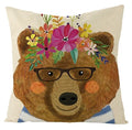 Axyaa Kawaii Flower Linen Pillow Case 45x45 cm Cute Animal Cushion Cover