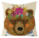 Axyaa Kawaii Flower Linen Pillow Case 45x45 cm Cute Animal Cushion Cover