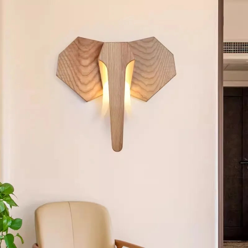 Axyaa Elephant Ash Wood Wall Light for Bedroom Living Room Atmosphere