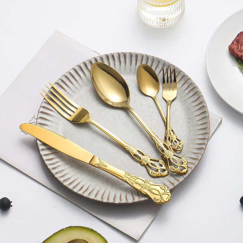 Axyaa 24-Piece Stainless Steel Tableware Set for Family Hotel Party Christmas Gift