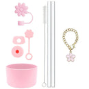 Axyaa Cup Set: 9 Straws, Brush, Flower Charm, 3 Stoppers, Cover Boot