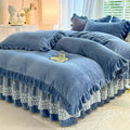 Axyaa Flannel Lace Bed Skirt Set - Solid Color, Thick & Warm (4-Piece)