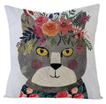 Axyaa Kawaii Flower Linen Pillow Case 45x45 cm Cute Animal Cushion Cover
