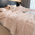 Axyaa Cozy Coral Fleece Velvet Blanket Set with Letter Jacquard - Plush Throw & Pillow Cover