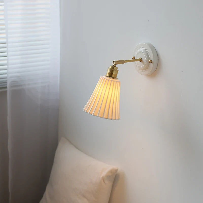 Axyaa Pleats Copper Ceramic LED Wall Light with Pull Chain Switch