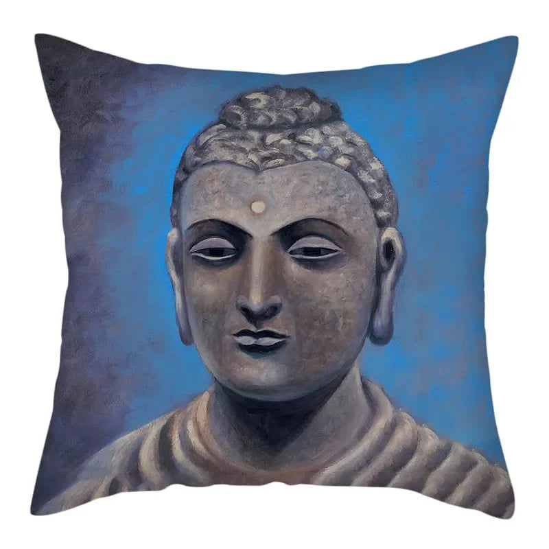 Axyaa Buddha Statue Polyester Cushion Cover for Home Sofa Decor