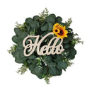 Eucalyptus Wreath with Hello Sign by Axyaa - Seasonal Front Door Decor