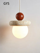 Axya Cream Led Chandelier for Bedroom, Small Stone Wood Pendant Lamp