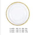 Axyaa Glass Bead Plate: Gold-Plated Round Pearl Steak Plate, Large Size