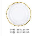 Axyaa Glass Bead Plate: Gold-Plated Round Pearl Steak Plate, Large Size