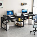 Axyaa 78.7” Two Person Rustic Double Desk with Bookshelf