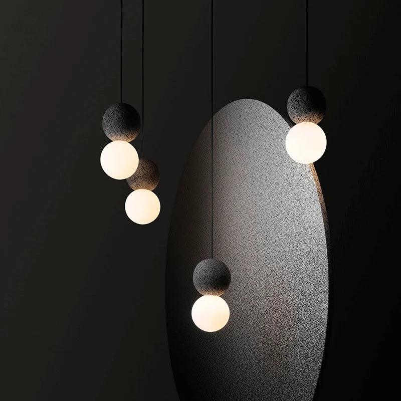 Axyaa Double Ball Pendant Light Glass & Cement Globe Ceiling Lamp