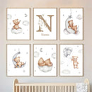 Axyaa Boho Cloud Moon Bear Nursery Wall Art Poster Kids Room Decor