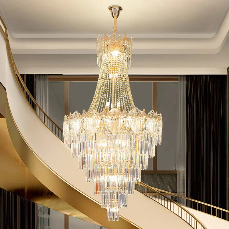 Axyaa Duplex Crystal Chandelier for Livingroom, Hotel, and Villa