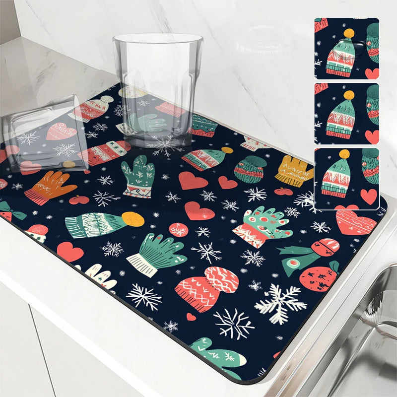 Axyaa Christmas Coffee Dry Mat - Absorbent & Anti-Slip Table Placemat