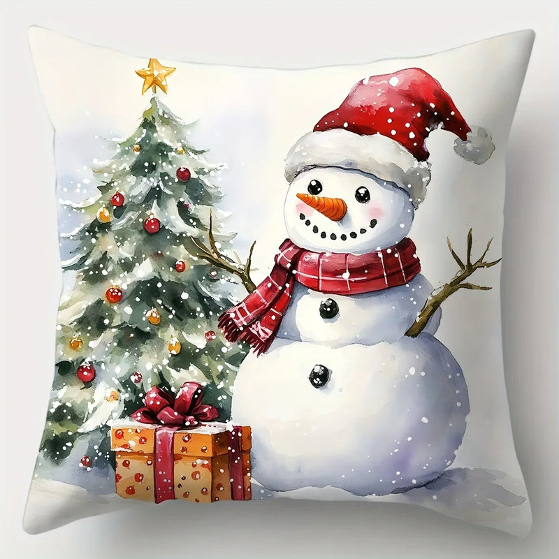 Axyaa Christmas Pillowcase Set - Tree, Snowman, Santa - 17.7" - Single-sided Print