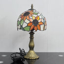 Axyaa Sunflower Stained Glass Tiffany Lamp with Brass Finish Metal Base