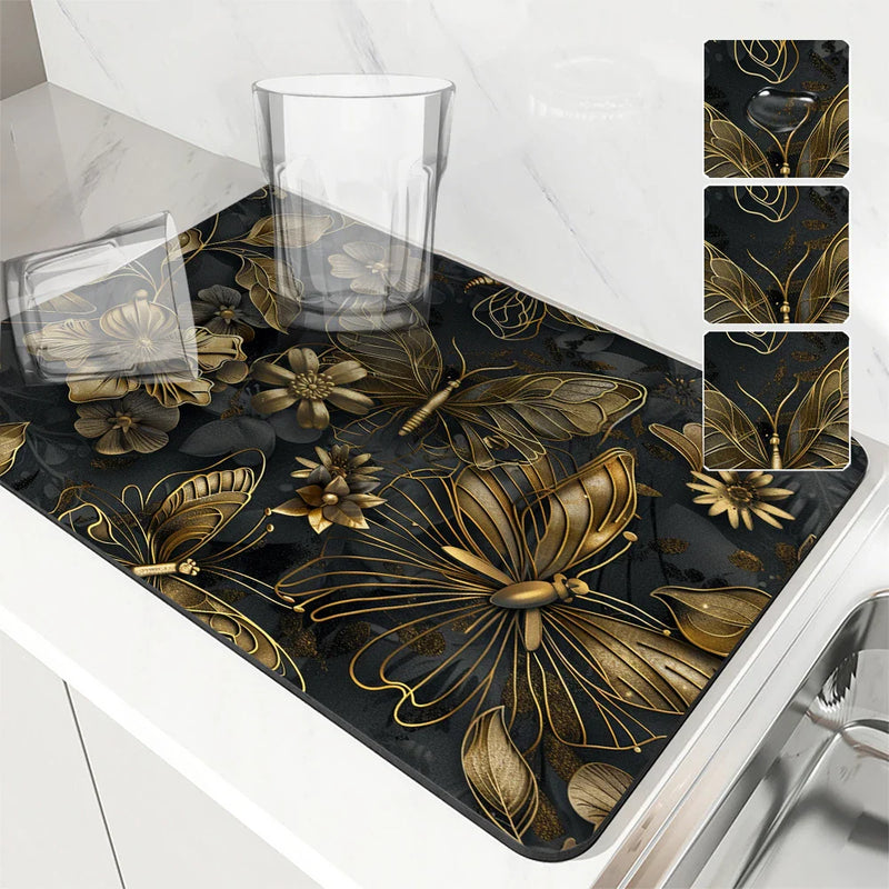 Axyaa Absorbent Kitchen Drying Mat for Tableware Drying and Decor