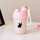Axyaa Kawaii Cat Bow Thermos Bottle with Straw - 420ml Insulated Thermal Mug