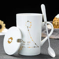 Axyaa Constellations Ceramic Mug Set with Spoon & Lid, 420ml Black Coffee Cup