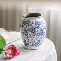 Axyaa Blue and White Peony Ceramic Vase for Living Room Decoration