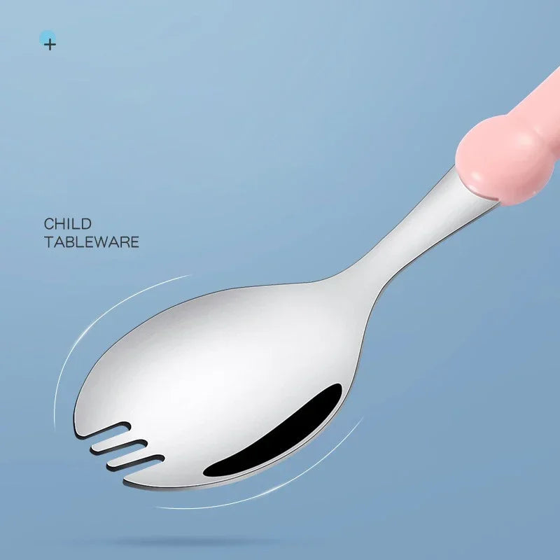 Axyaa Stainless Steel Cutlery Set for Kids - Spoon and Fork Integrated Meal Utensils