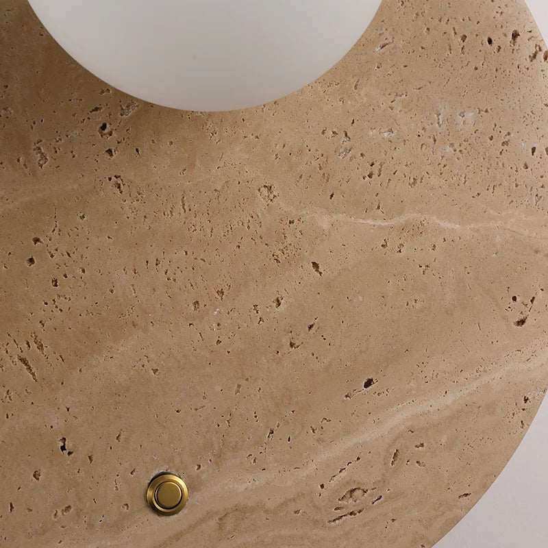 Axyaa Round Natural Stone Art Wall Lamp Cream Sconce Bedside Decor
