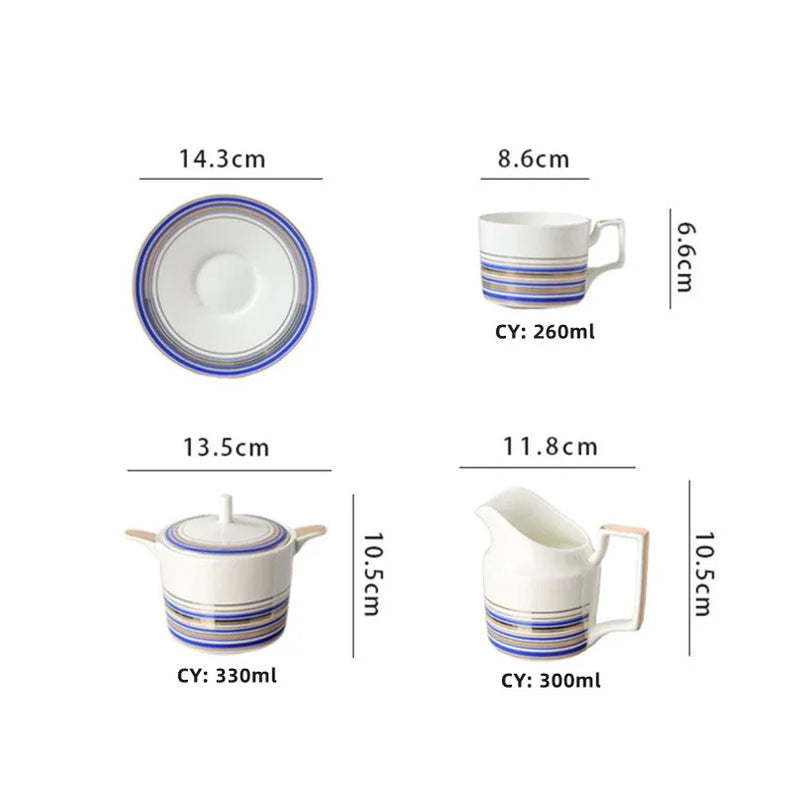 Axya™ European Bone Coffee Set: Coffee Pot, Cups, Saucer, Teapot, Tea Cup.