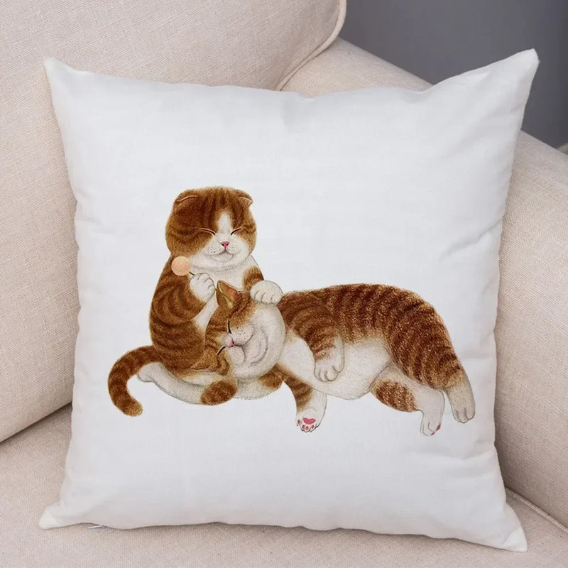 Axyaa Cartoon Cat Decorative Cushion Cover for Home, Sofa, Kids Room
