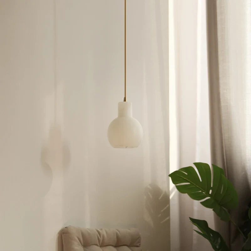 Axyaa White Marble LED Pendant Light: Modern Japanese Style for Bathroom, Restaurant, Hotel Room