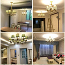 Axyaa Grey Green Fabric Chandelier with E14 Bulb and Copper Iron Frame